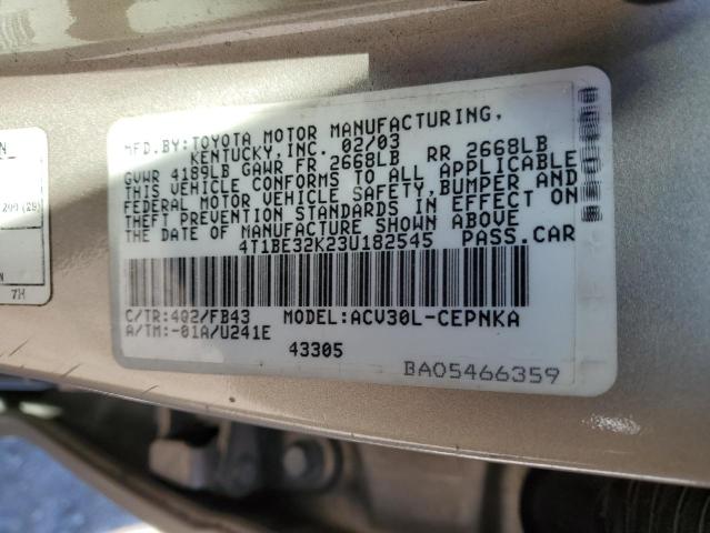 4T1BE32K23U182545 - 2003 TOYOTA CAMRY LE GOLD photo 12