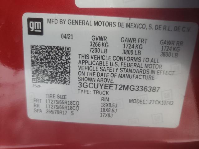 3GCUYEET2MG336387 - 2021 CHEVROLET SILVERADO K1500 RST RED photo 12