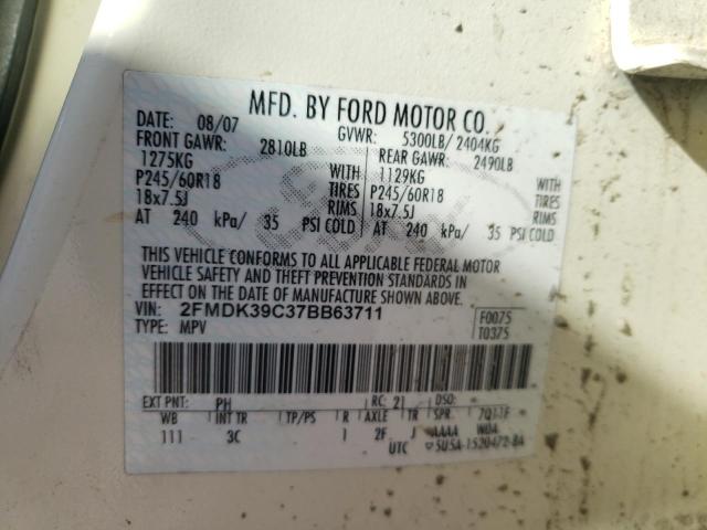 2FMDK39C37BB63711 - 2007 FORD EDGE SEL PLUS CREAM photo 13