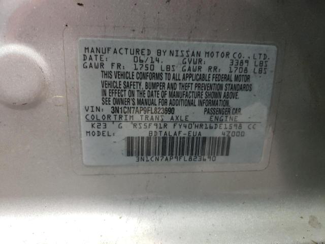 3N1CN7AP9FL823690 - 2015 NISSAN VERSA S SILVER photo 12