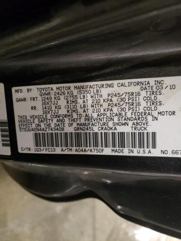 5TEUU4EN4AZ743408 - 2010 TOYOTA TACOMA ACCESS CAB Сұр фото 12