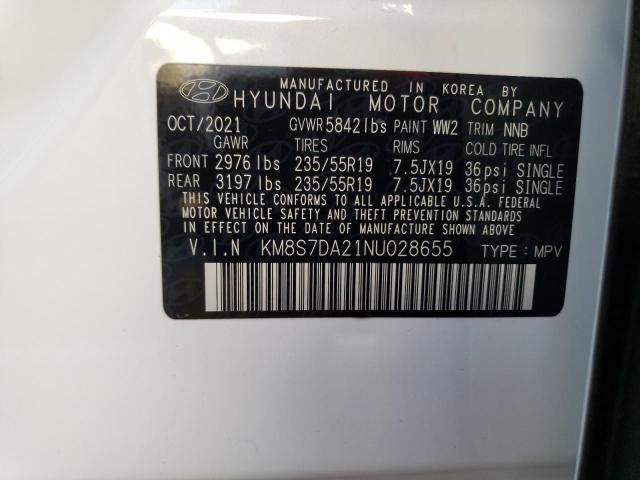 KM8S7DA21NU028655 - 2022 HYUNDAI SANTA FE LIMITED WHITE photo 12