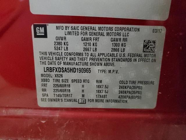LRBFXDSA5HD190965 - 2017 BUICK ENVISION ESSENCE Կարմիր լուսանկար 13