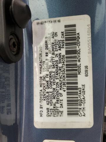 4T1BE30K53U734056 - 2003 TOYOTA CAMRY LE BLUE photo 12