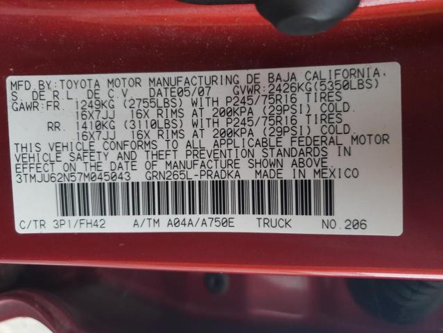 3TMJU62N57M045043 - 2007 TOYOTA TACOMA DOUBLE CAB PRERUNNER MAROON photo 13