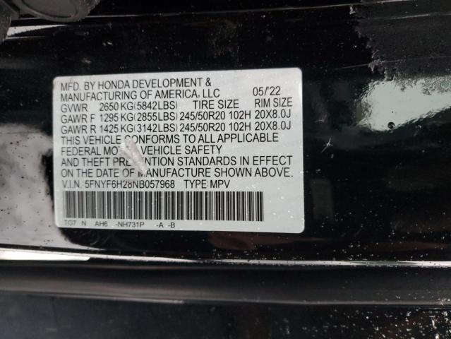 5FNYF6H28NB057968 - 2022 HONDA PILOT SE BLACK photo 13