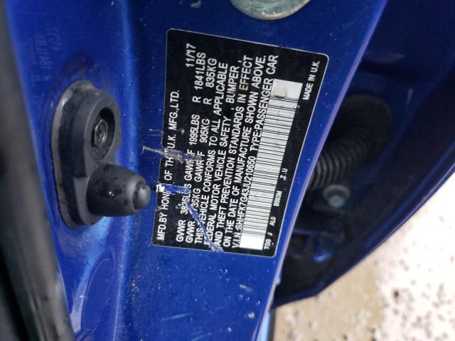 SHHFK7G43JU210650 - 2018 HONDA CIVIC SPORT BLUE photo 12