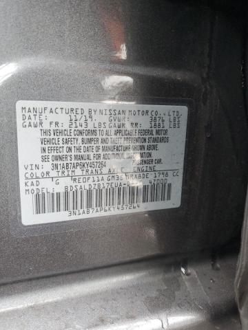 3N1AB7AP6KY457264 - 2019 NISSAN SENTRA S SILVER photo 12