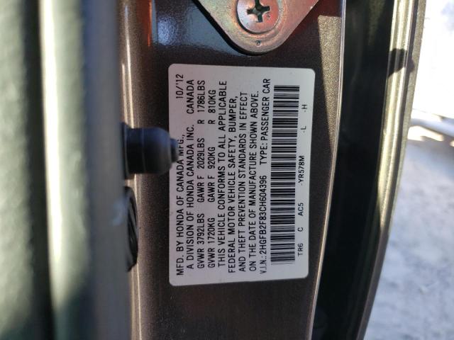 2HGFB2F83CH604396 - 2012 HONDA CIVIC EX BROWN photo 13