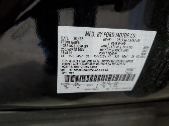 1FM5K8AB9NGA48413 - 2022 FORD EXPLORER POLICE INTERCEPTOR Schwarz Foto 13