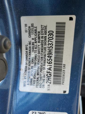 2HGFA16549H537030 - 2009 HONDA CIVIC LX BLUE photo 12