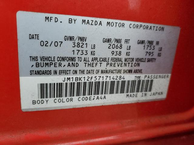 JM1BK12F571714284 - 2007 MAZDA 3 I RED photo 13