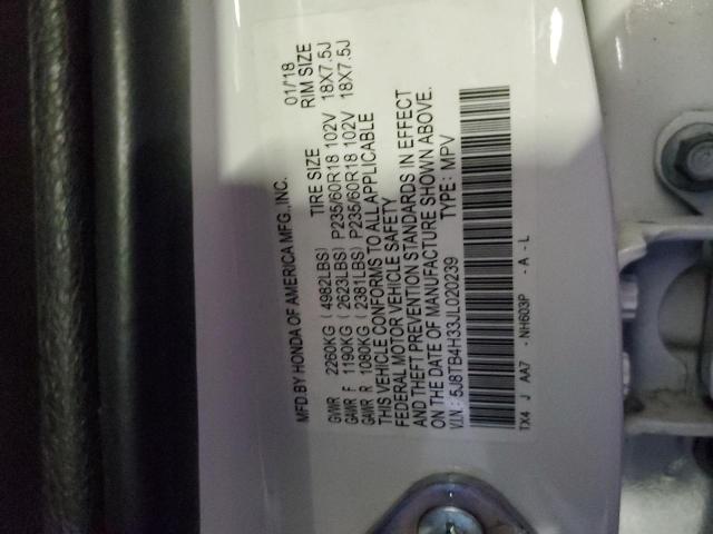 5J8TB4H33JL020239 - 2018 ACURA RDX WHITE photo 13