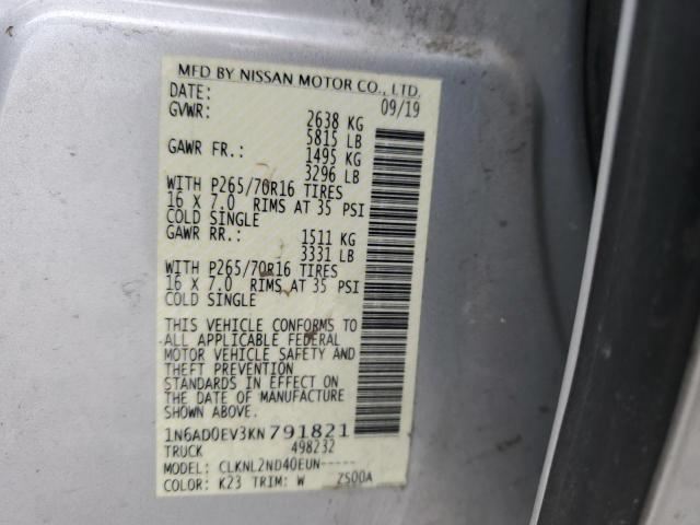 1N6AD0EV3KN791821 - 2019 NISSAN FRONTIER S SILVER photo 12