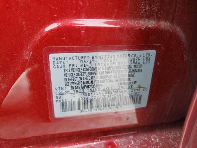 3N1AB7AP6KY364969 - 2019 NISSAN SENTRA S RED photo 13