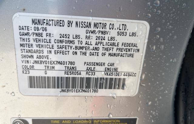 JNKBY01EX7M401780 - 2007 INFINITI M45 BASE SILVER photo 10