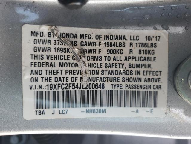 19XFC2F54JE200646 - 2018 HONDA CIVIC LX SILVER photo 12