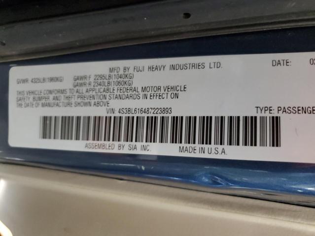 4S3BL616487223893 - 2008 SUBARU LEGACY 2.5I BLUE photo 12