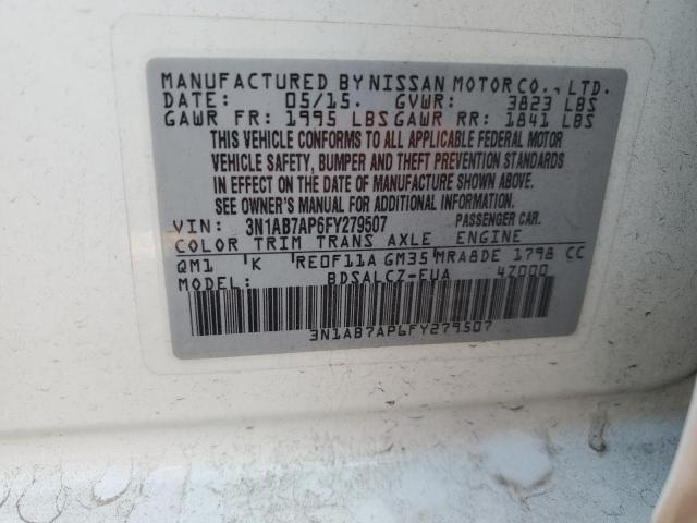 3N1AB7AP6FY279507 - 2015 NISSAN SENTRA S WHITE photo 12