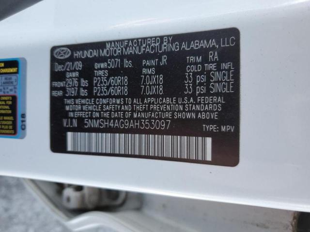 5NMSH4AG9AH353097 - 2010 HYUNDAI SANTA FE SE WHITE photo 12