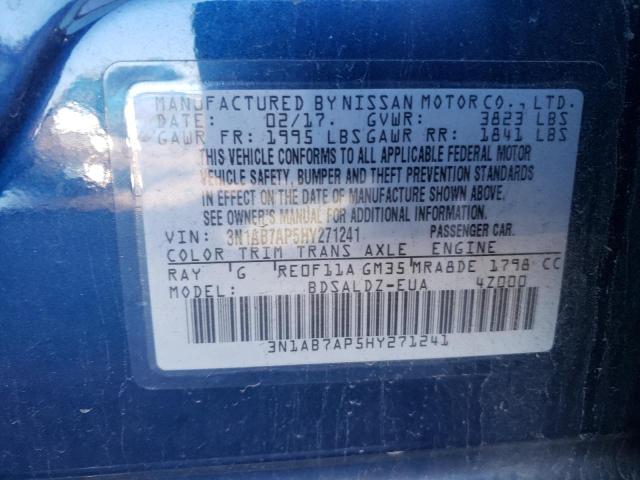 3N1AB7AP5HY271241 - 2017 NISSAN SENTRA S BLUE photo 12