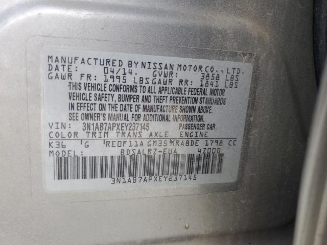 3N1AB7APXEY237145 - 2014 NISSAN SENTRA S GRAY photo 12