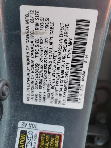 2HKRM3H76CH513131 - 2012 HONDA CR-V EXL TEAL photo 12