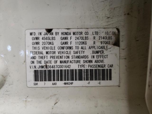 JHMCN36487C001642 - 2007 HONDA ACCORD HYBRID WHITE photo 13