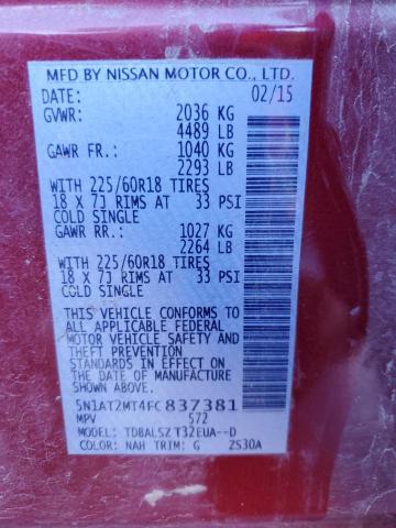 5N1AT2MT4FC837381 - 2015 NISSAN ROGUE S RED photo 13