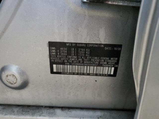 4S3BWAN63M3006857 - 2021 SUBARU LEGACY LIMITED SILVER photo 12