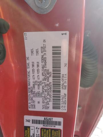 5TFUM5F1XGX065278 - 2016 TOYOTA TUNDRA DOUBLE CAB SR/SR5 RED photo 12