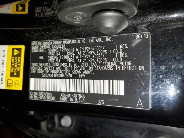 5TDZA3EH9DS040570 - 2013 TOYOTA HIGHLANDER BASE Қара фото 13