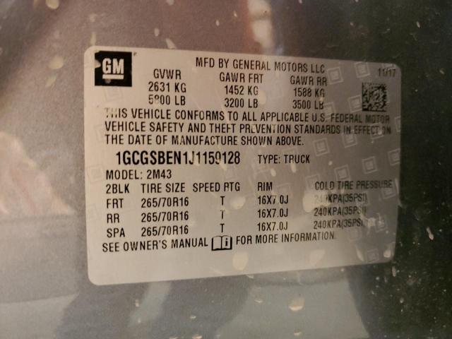 1GCGSBEN1J1159128 - 2018 CHEVROLET COLORADO GRAY photo 13