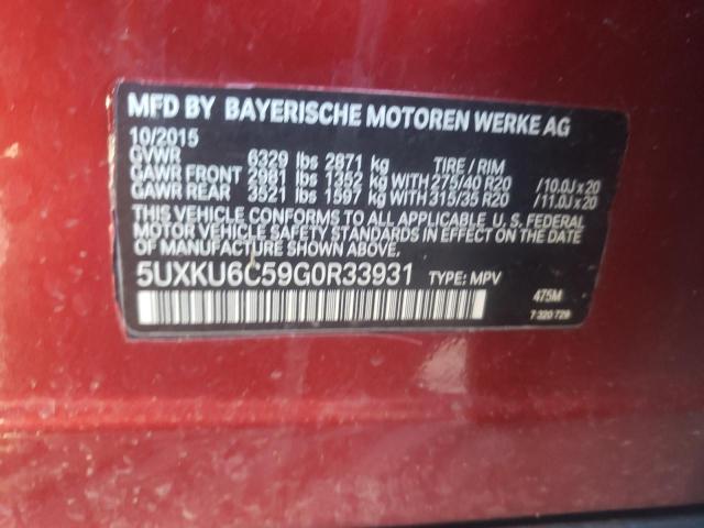 5UXKU6C59G0R33931 - 2016 BMW X6 XDRIVE50I BURGUNDY photo 12