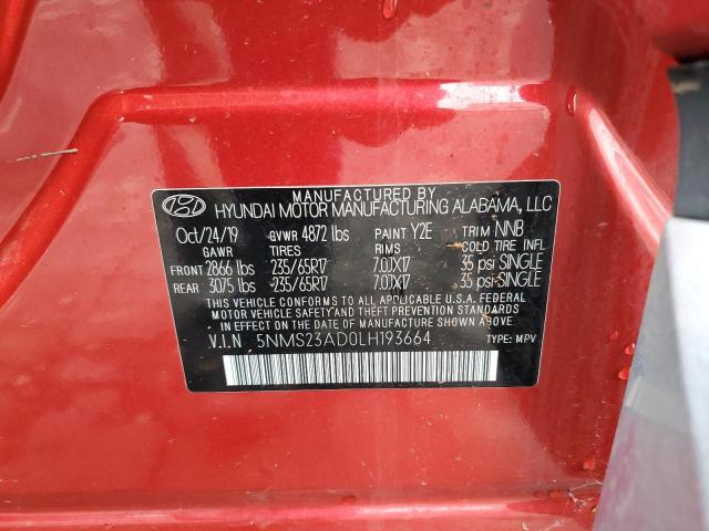 5NMS23AD0LH193664 - 2020 HYUNDAI SANTA FE SE RED photo 13