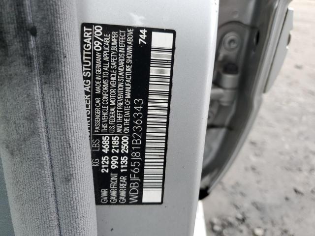 WDBJF65J81B236343 - 2001 MERCEDES-BENZ E 320 SILVER photo 12