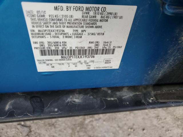 MAJ3P1TEXJC193706 - 2018 FORD ECOSPORT SE BLUE photo 12