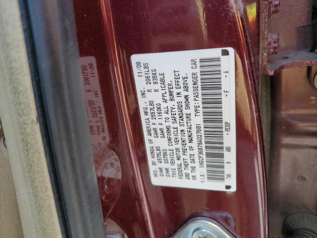 1HGCP36879A027681 - 2009 HONDA ACCORD EXL BURGUNDY photo 12