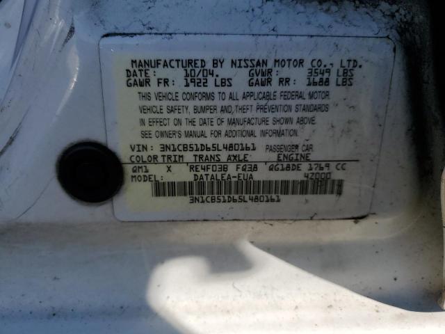 3N1CB51D65L480161 - 2005 NISSAN SENTRA 1.8 WHITE photo 12