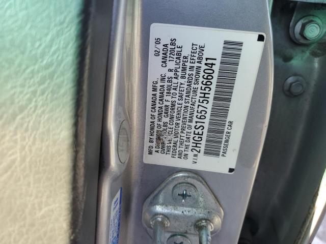 2HGES16575H566041 - 2005 HONDA CIVIC LX SILVER photo 12