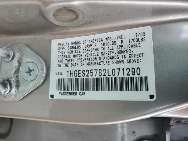 1HGES25782L071290 - 2002 HONDA CIVIC EX SILVER photo 12