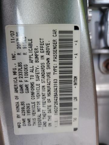 1HGCP26428A043163 - 2008 HONDA ACCORD LXP SILVER photo 12