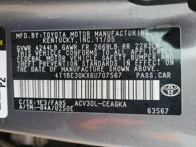 4T1BE30KX6U707567 - 2006 TOYOTA CAMRY LE GRAY photo 12