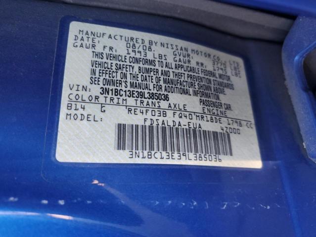 3N1BC13E39L385036 - 2009 NISSAN VERSA S BLUE photo 12