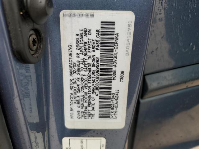 4T1BE30K83U695382 - 2003 TOYOTA CAMRY LE BLUE photo 12