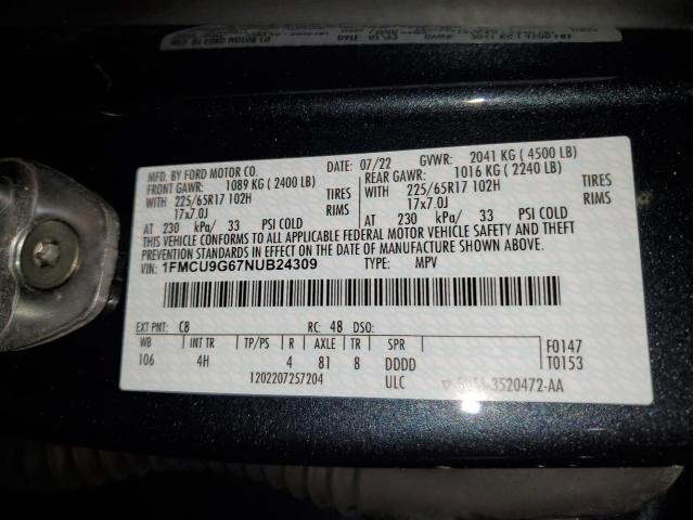 1FMCU9G67NUB24309 - 2022 FORD ESCAPE SE BLUE photo 13