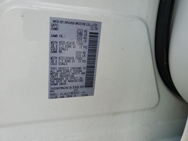 5N1DR2MN1HC638630 - 2017 NISSAN PATHFINDER S WHITE photo 13