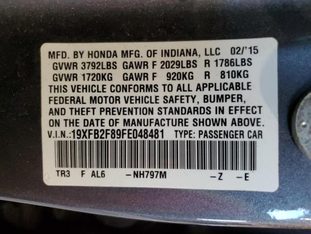 19XFB2F89FE048481 - 2015 HONDA CIVIC EX GRAY photo 13