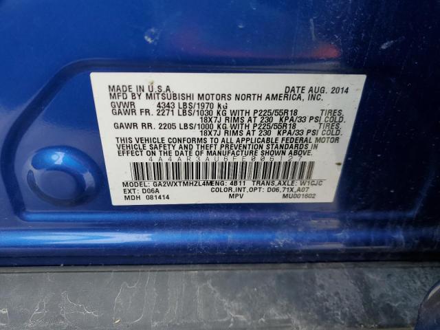 4A4AR3AU6FE006127 - 2015 MITSUBISHI OUTLANDER ES BLUE photo 12