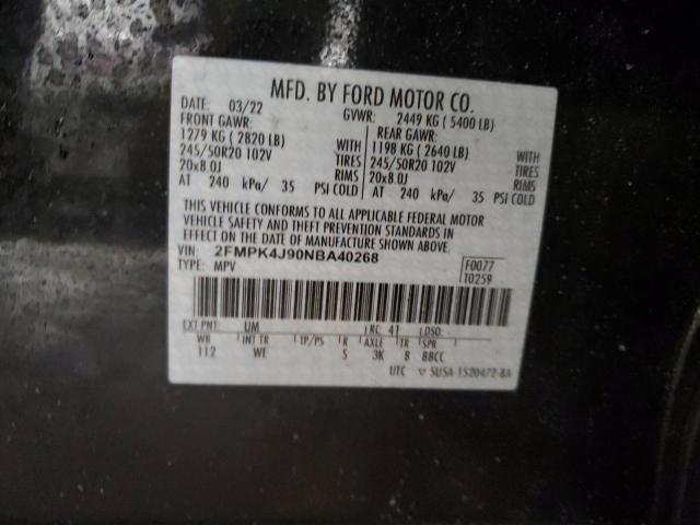 2FMPK4J90NBA40268 - 2022 FORD EDGE SEL BLACK photo 12